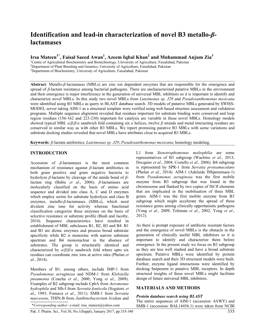 Identification and Lead-In Characterization of Novel B3 Metallo-Β- Lactamases