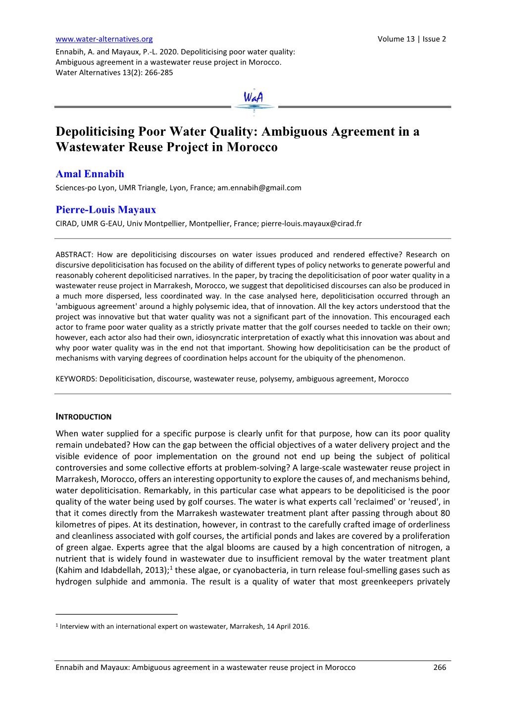 Ambiguous Agreement in a Wastewater Reuse Project in Morocco