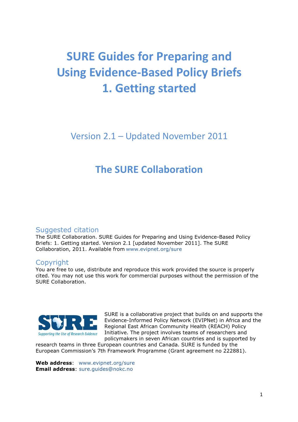 SURE Guides for Preparing and Using Evidence-Based Policy Briefs 1