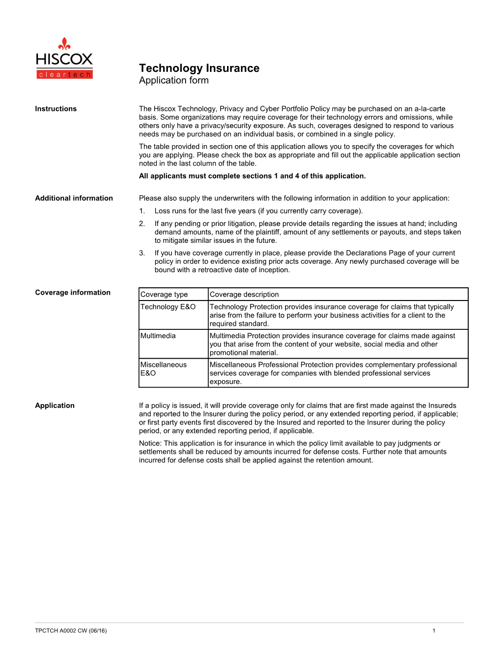 Technology Insurance Application Form