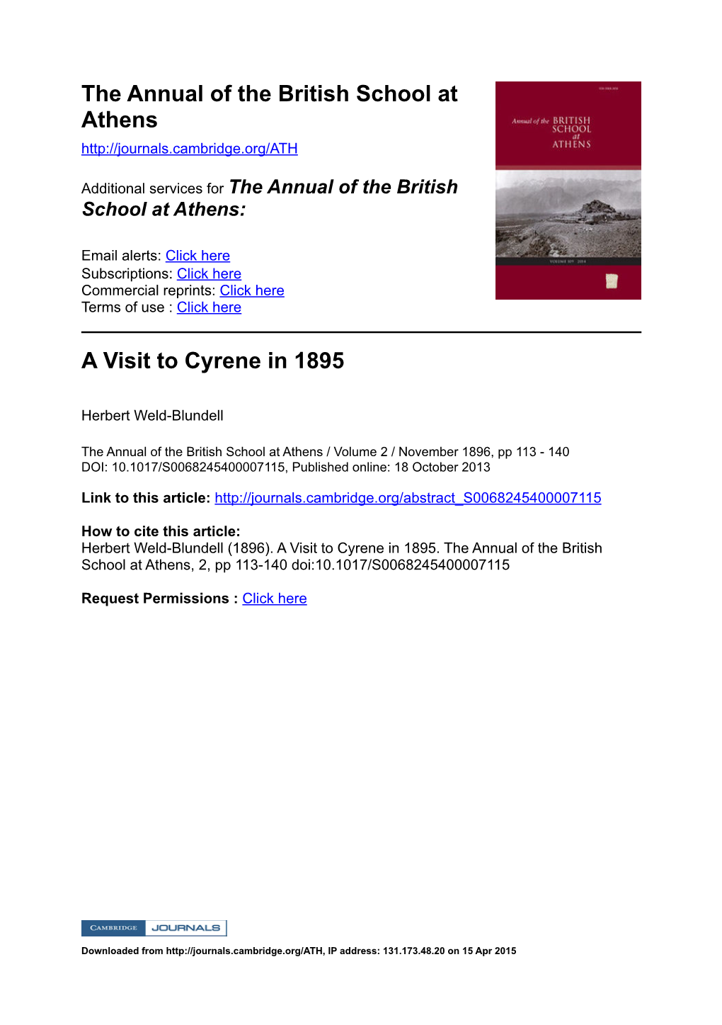 The Annual of the British School at Athens A