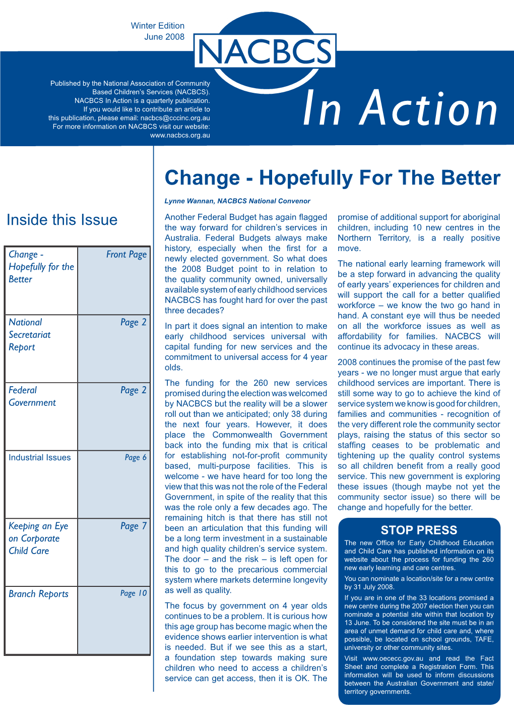 In Action Is a Quarterly Publication