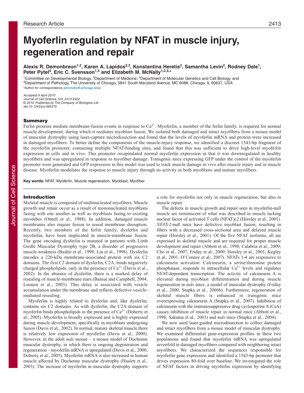 Myoferlin Regulation by NFAT in Muscle Injury, Regeneration and Repair