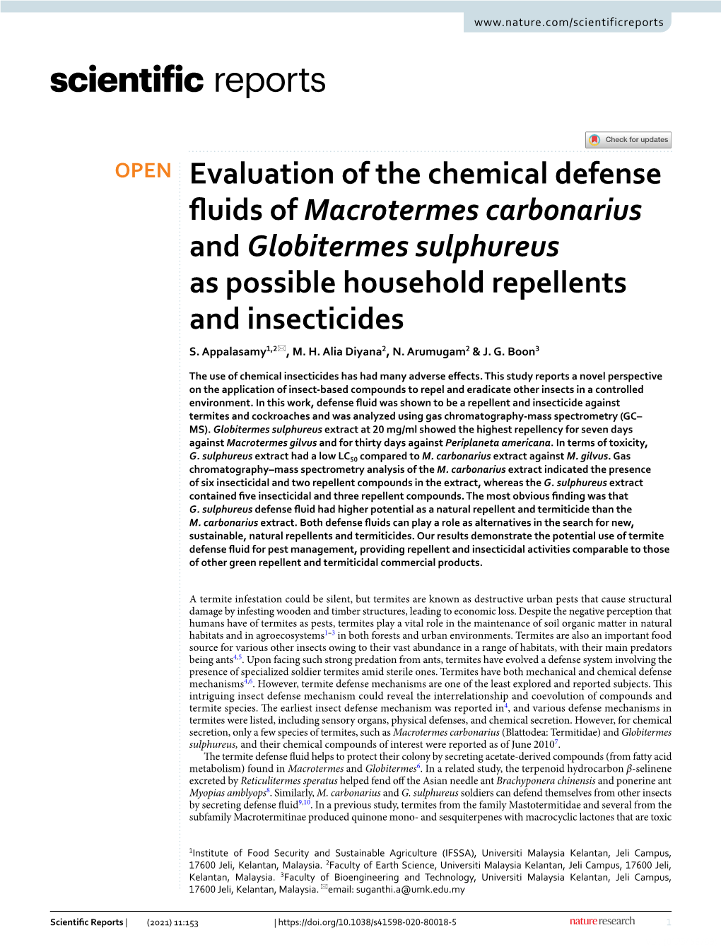 Evaluation of the Chemical Defense Fluids of Macrotermes Carbonarius