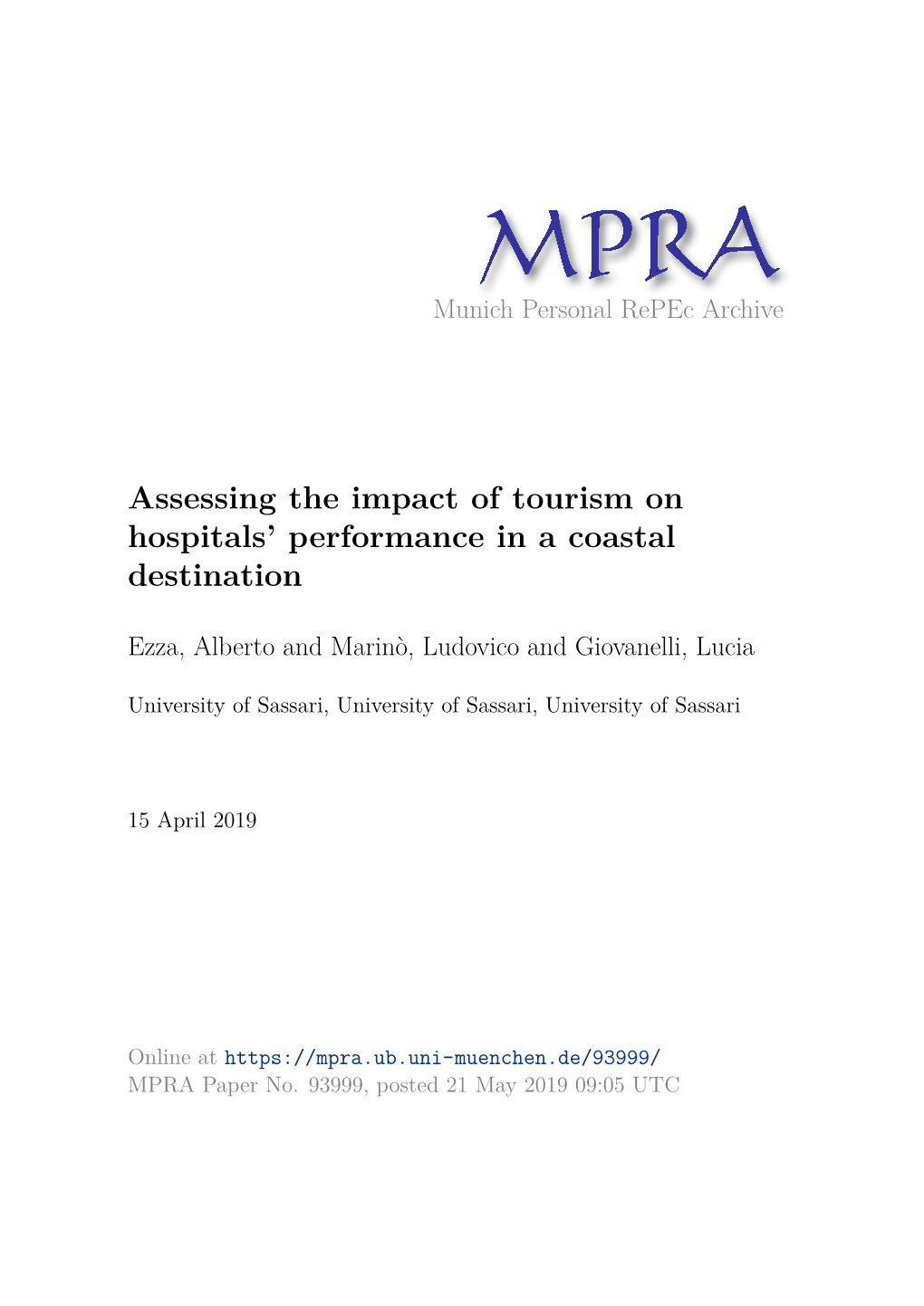 Assessing the Impact of Tourism on Hospitals' Performance in a Coastal