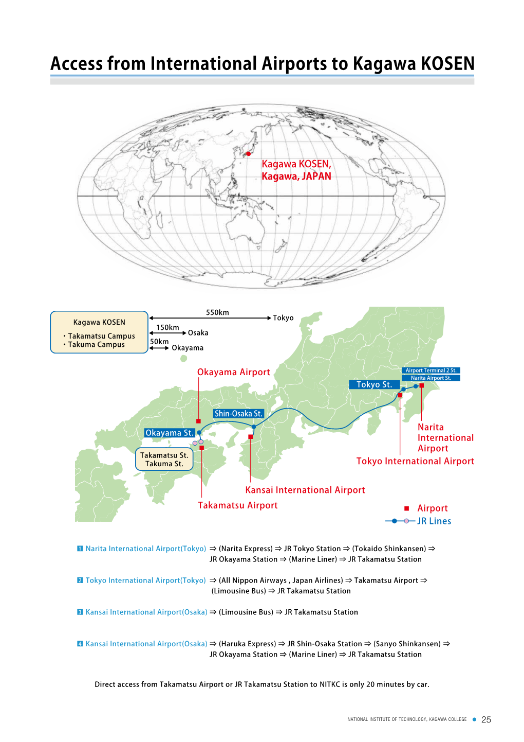 Access from International Airports to Kagawa KOSEN