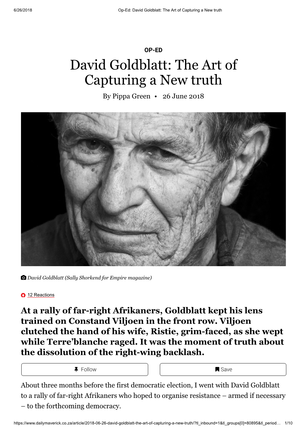 David Goldblatt: the Art of Capturing a New Truth