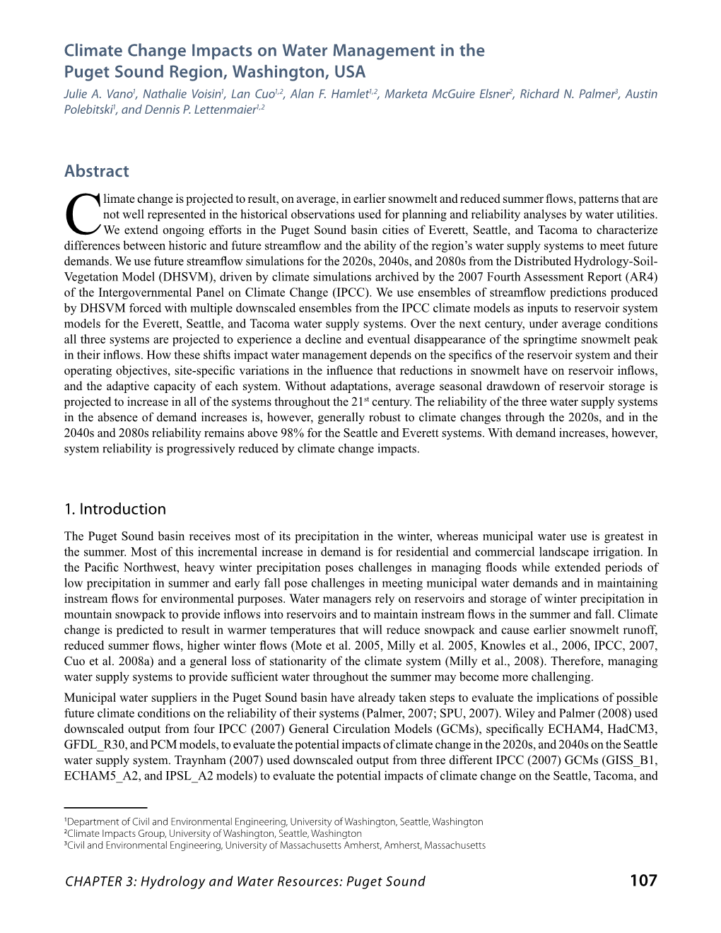 Climate Change Impacts on Water Management in the Puget Sound Region, Washington, USA Julie A