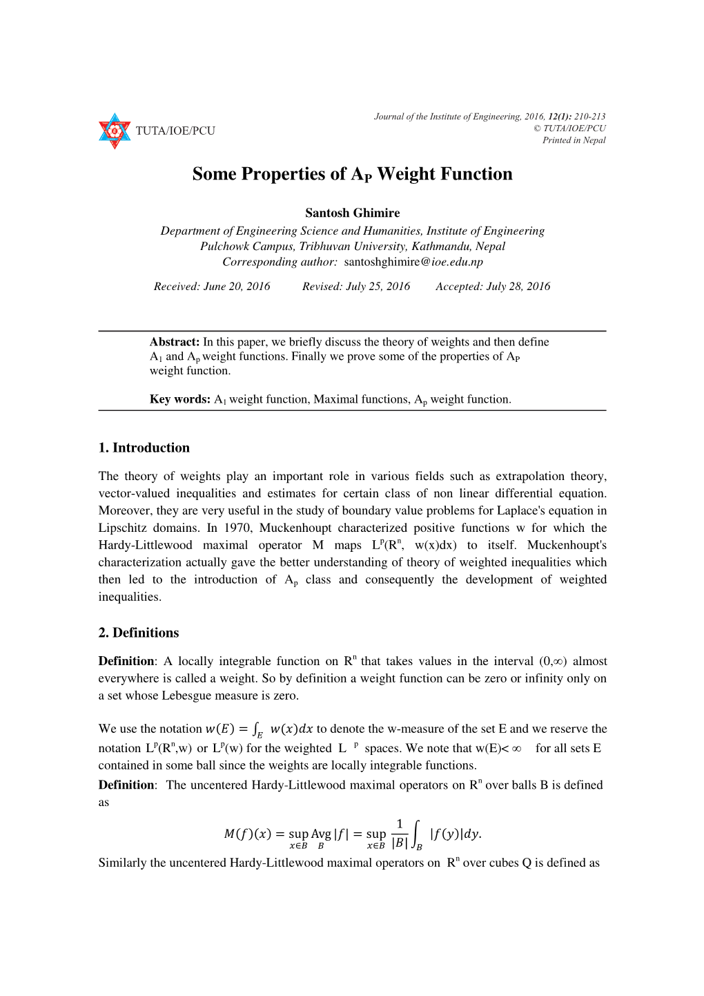 Some Properties of AP Weight Function