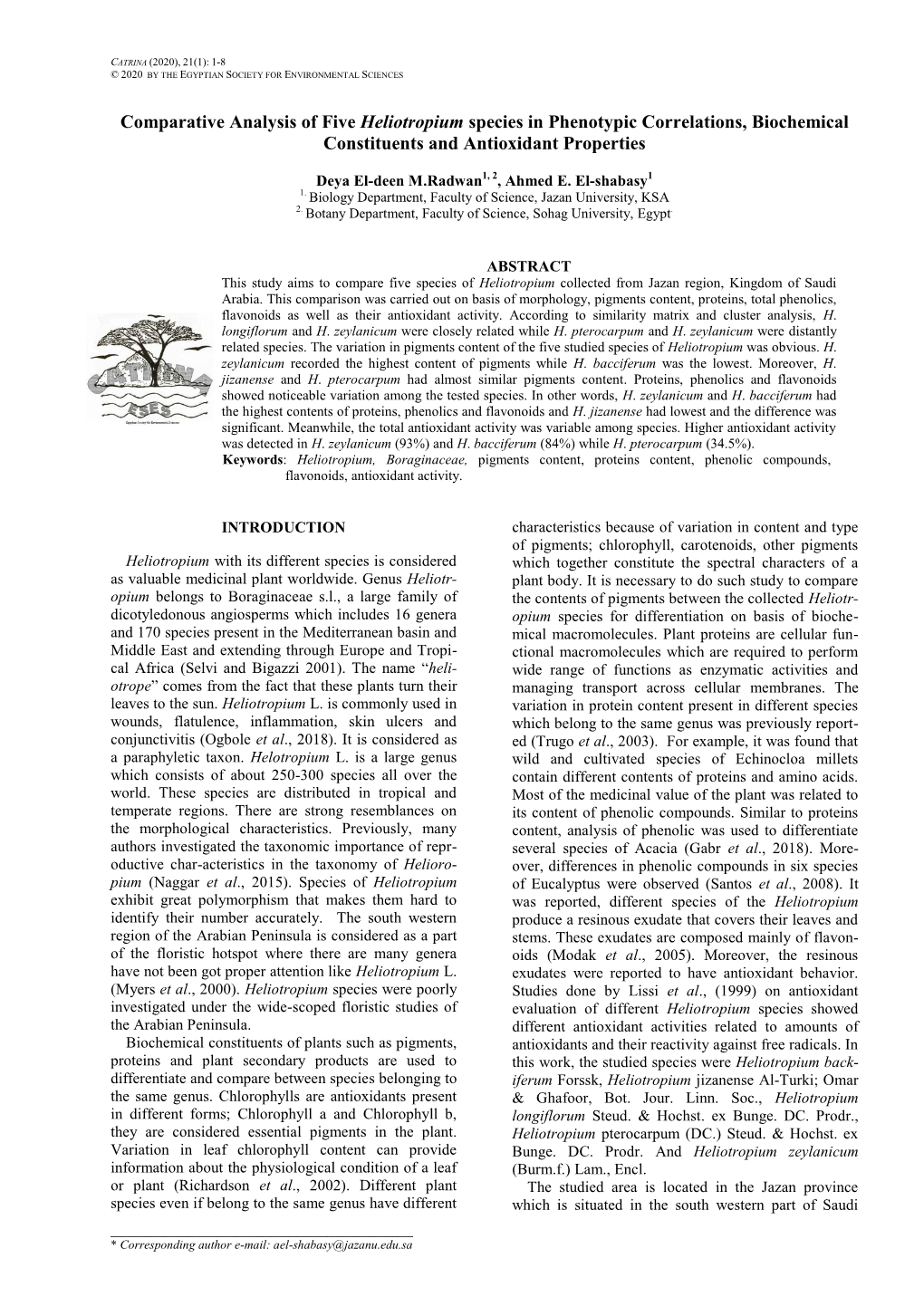 Comparative Analysis of Five Heliotropium Species in Phenotypic Correlations, Biochemical Constituents and Antioxidant Properties