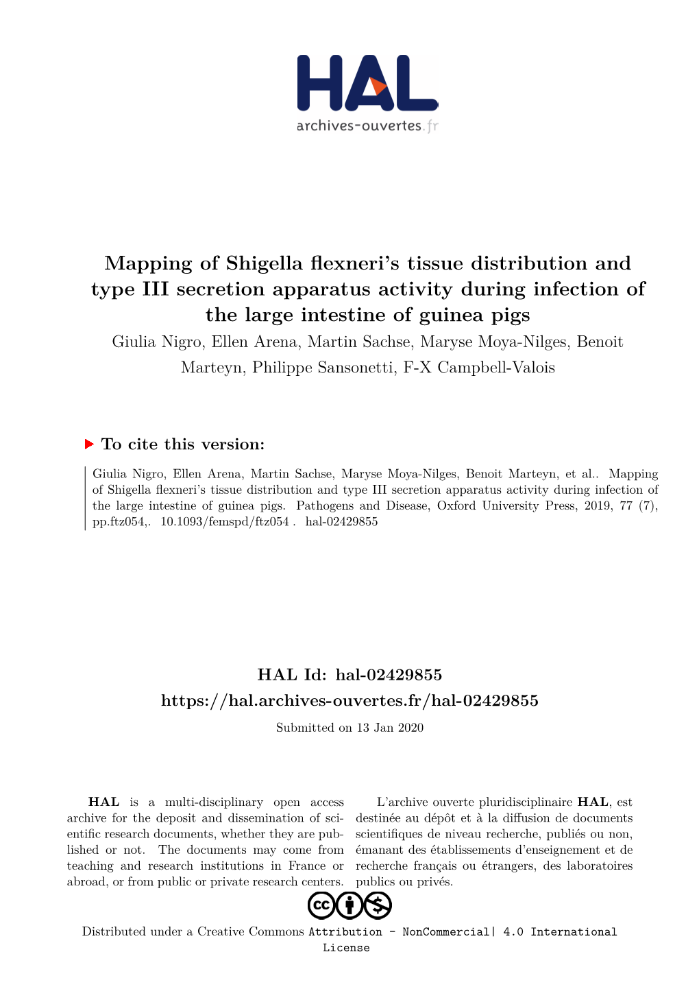 Mapping of Shigella Flexneri's Tissue Distribution and Type III Secretion Apparatus Activity During Infection of the Large I