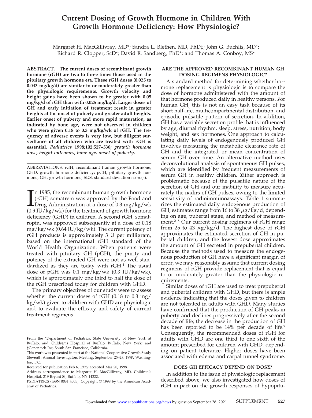 Current Dosing of Growth Hormone in Children with Growth Hormone Deficiency: How Physiologic?