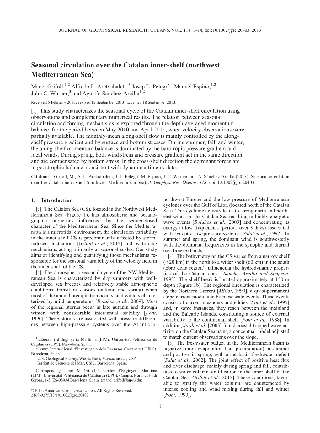 Seasonal Circulation Over the Catalan Innershelf (Northwest