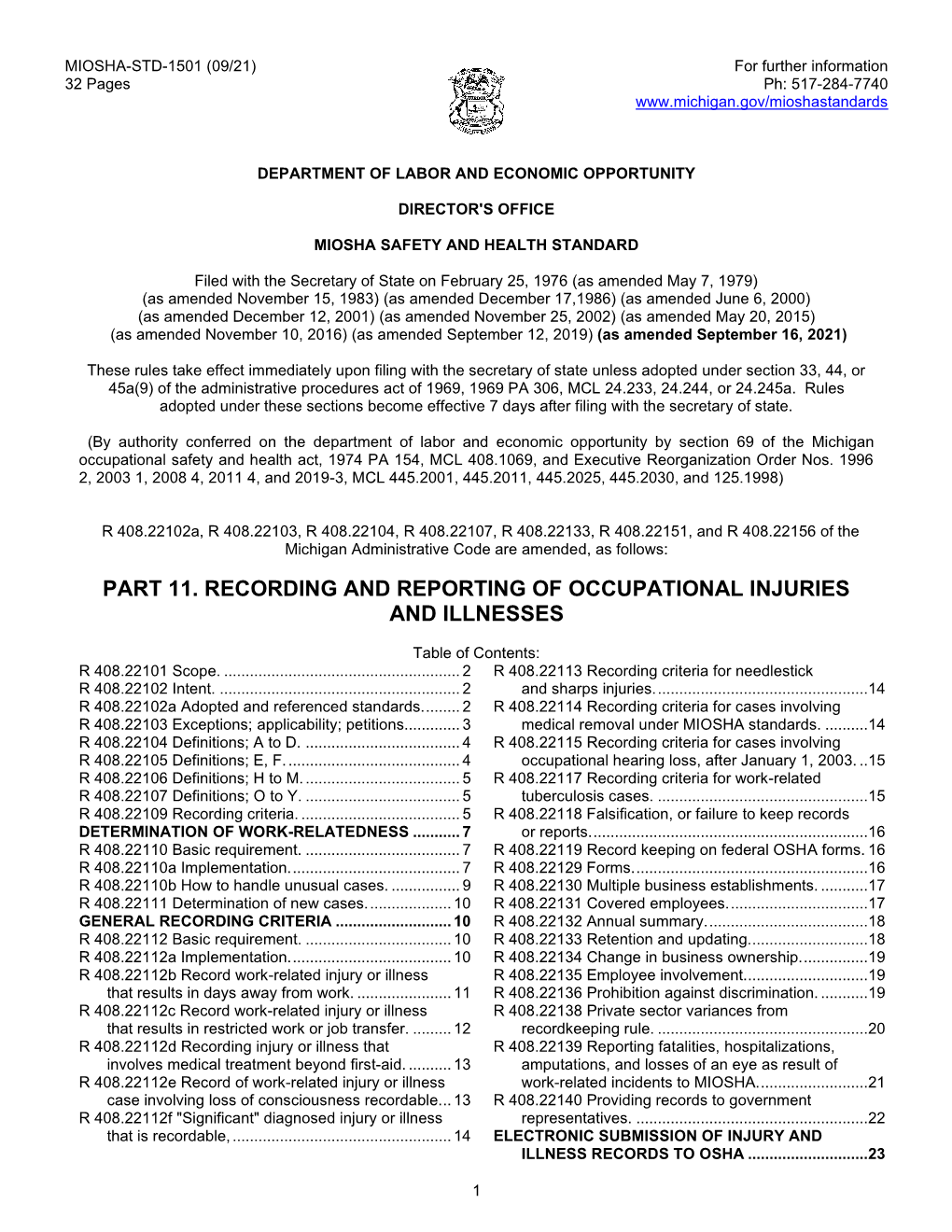 Part 11. Recording & Reporting of Occupational Injuries & Illnesses