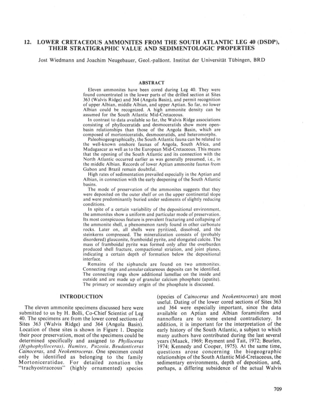 12. Lower Cretaceous Ammonites from the South Atlantic Leg 40 (Dsdp), Their Stratigraphic Value and Sedimentologic Properties