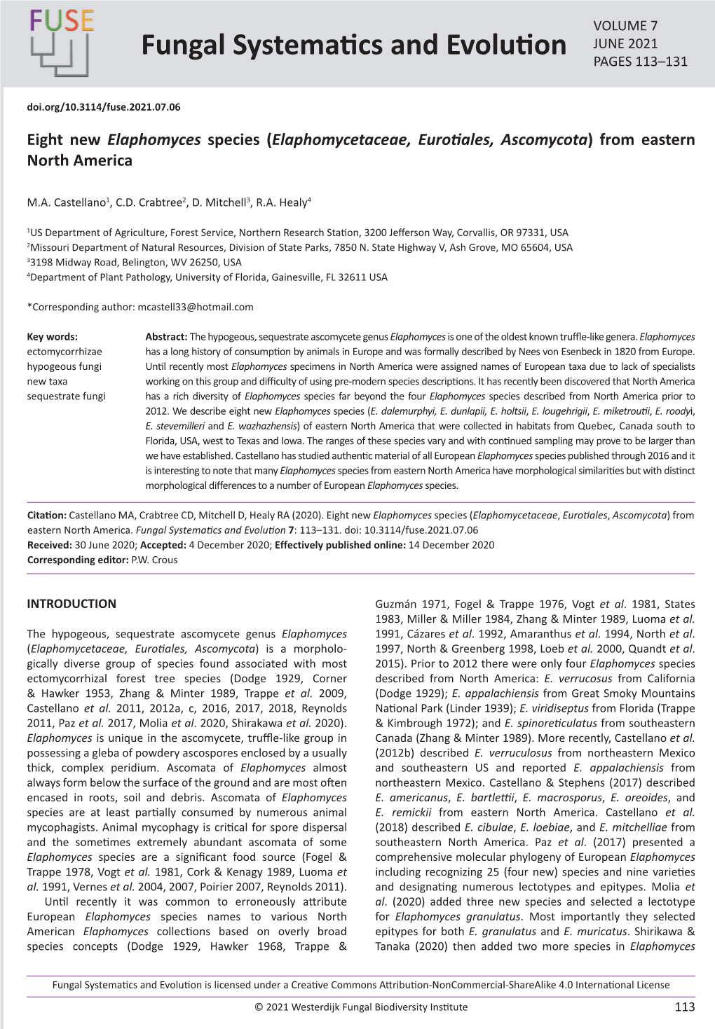 Eight New<I> Elaphomyces</I> Species