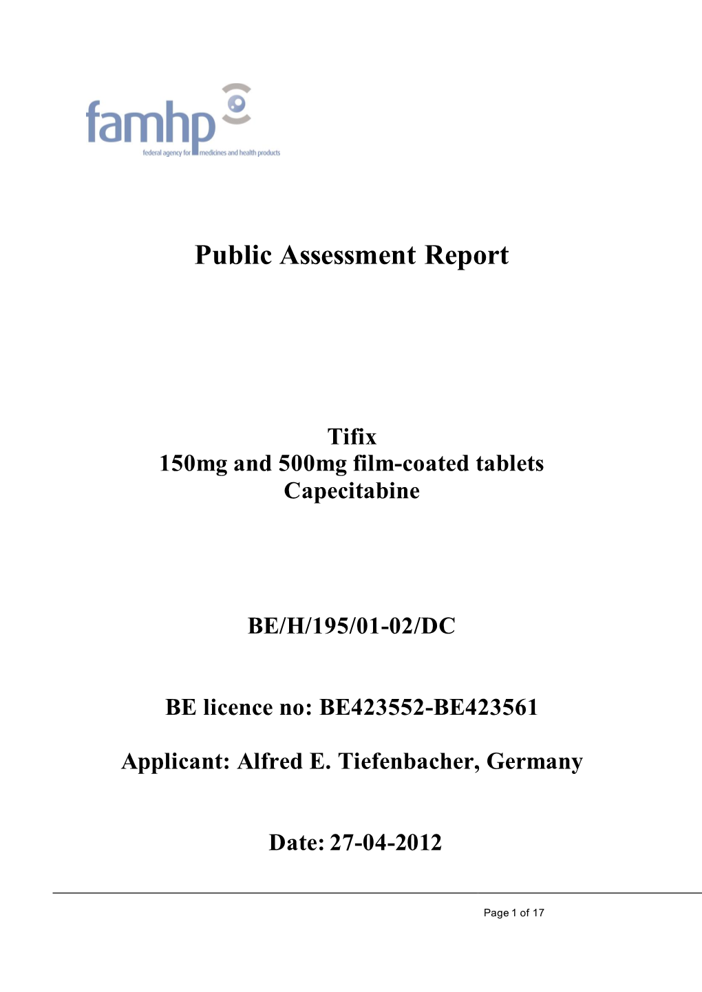 Public Assessment Report