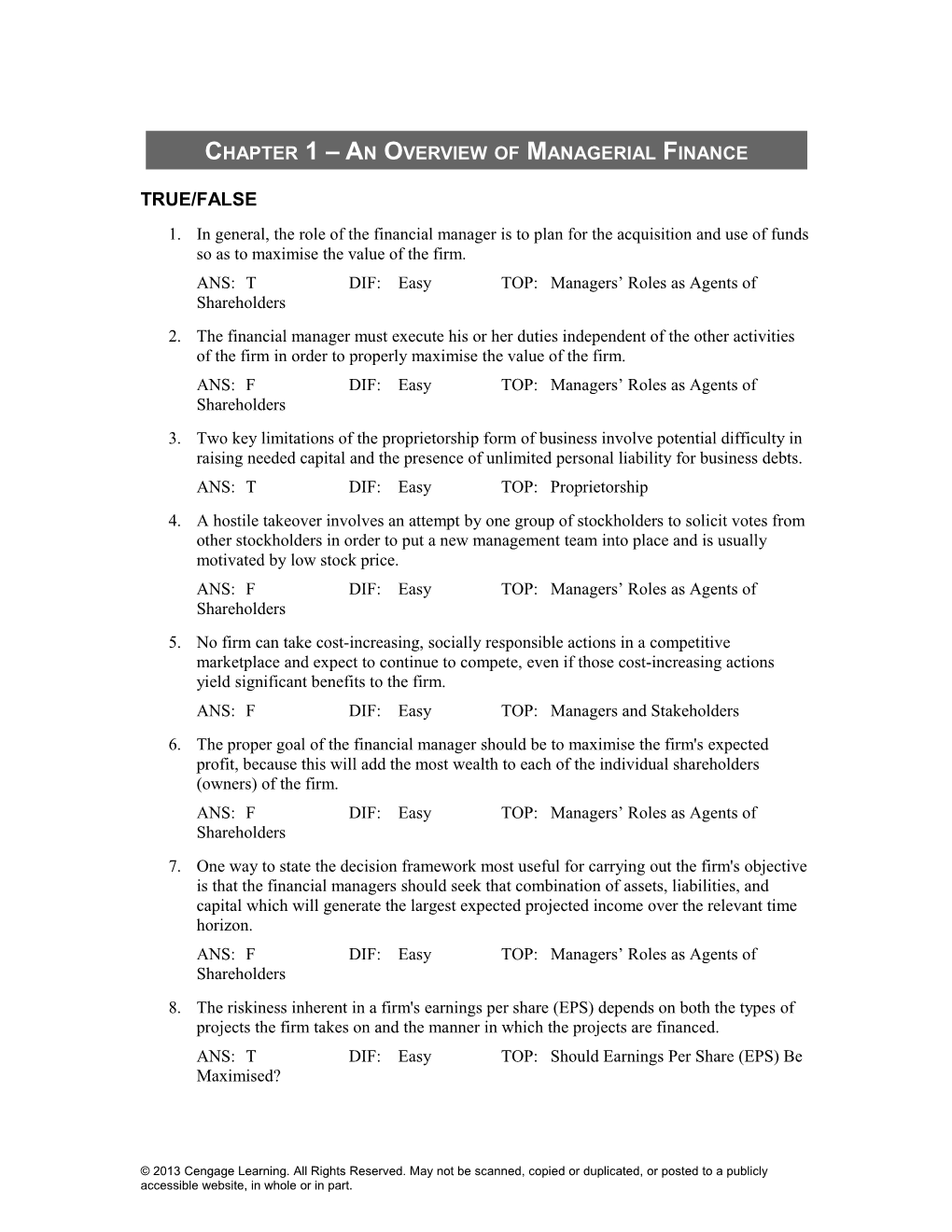 Chapter 1 an Overview of Managerial Finance s1