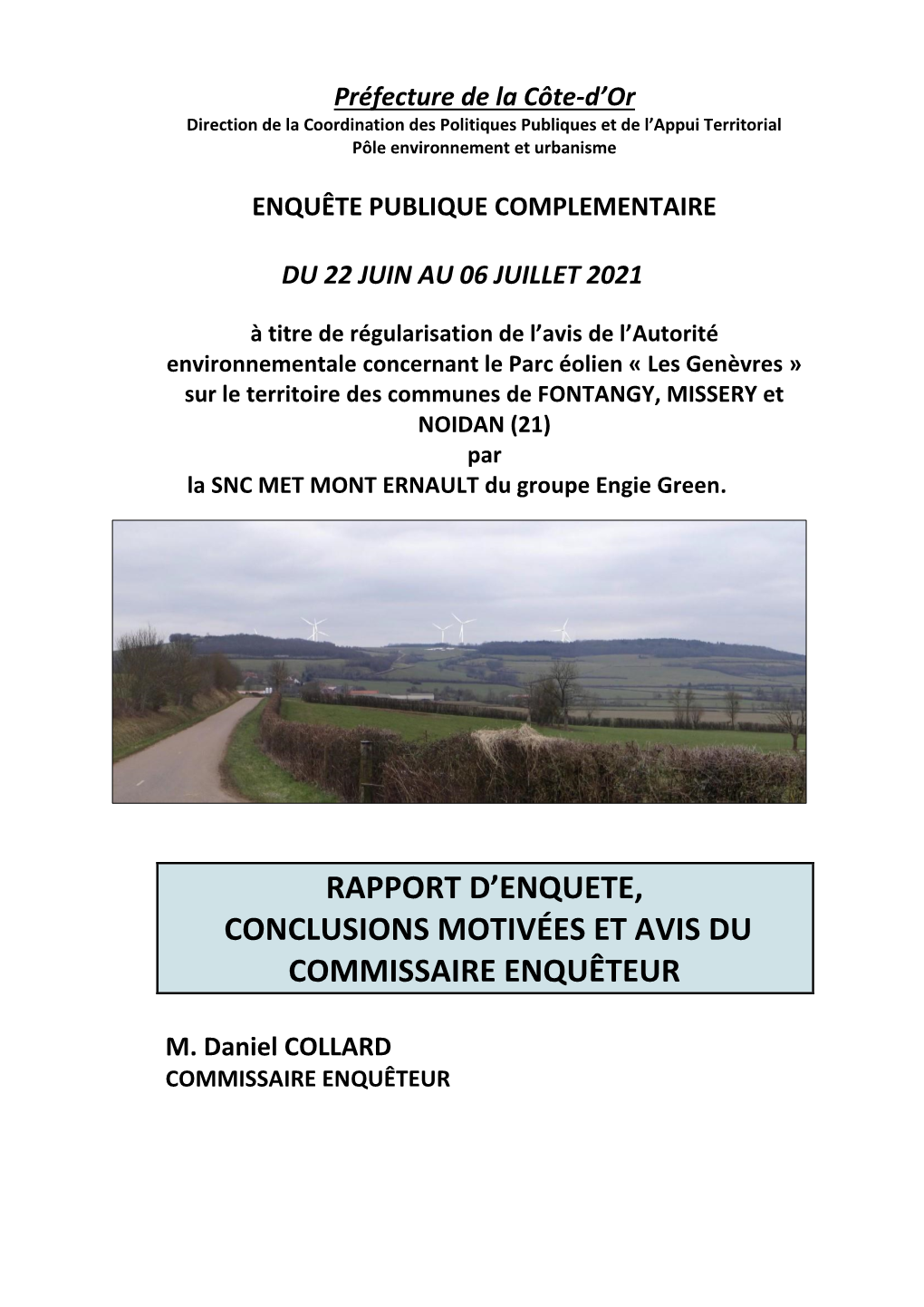 Rapport D'enquete, Conclusions Motivées Et