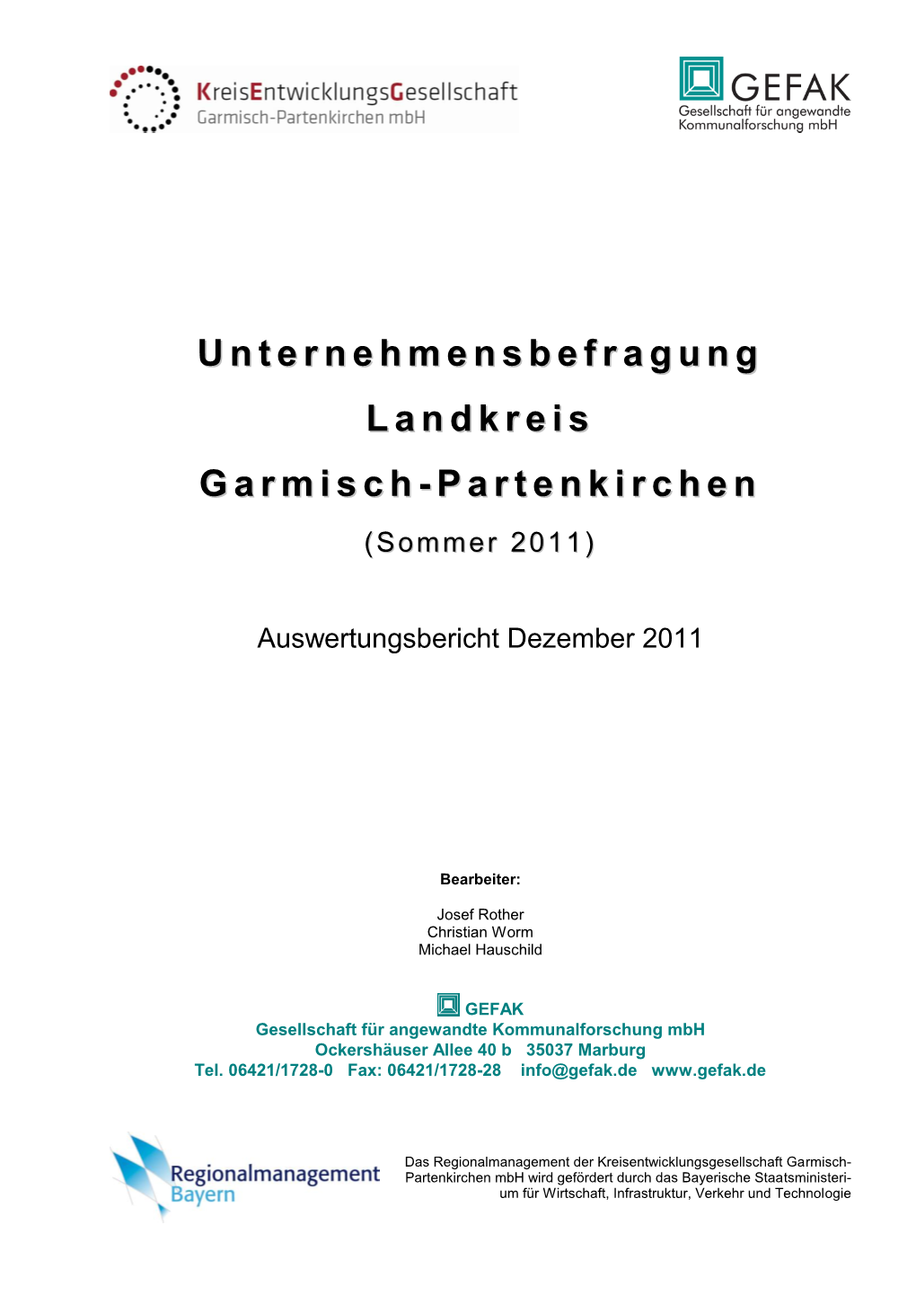 Unternehmensbefragung Landkreis Garmisch-Partenkirchen (Sommer 2011)