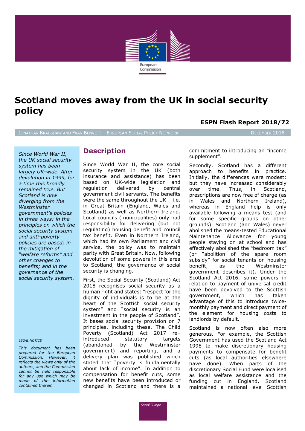 Scotland Moves Away from the UK in Social Security Policy ESPN Flash Report 2018/72