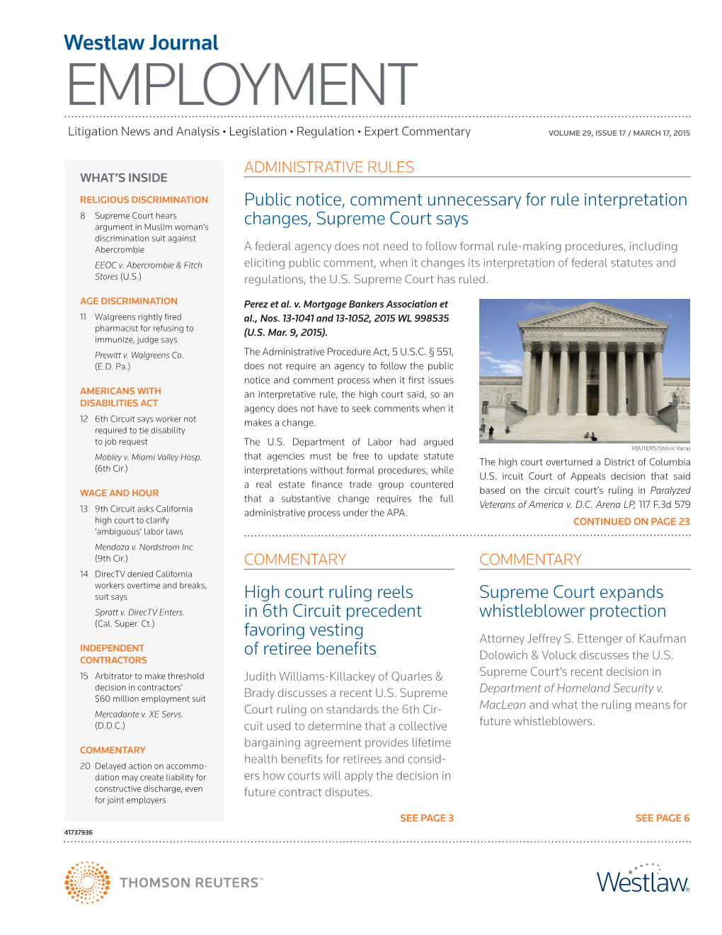 Westlaw Journal EMPLOYMENT Litigation News and Analysis • Legislation • Regulation • Expert Commentary VOLUME 29, ISSUE 17 / MARCH 17, 2015