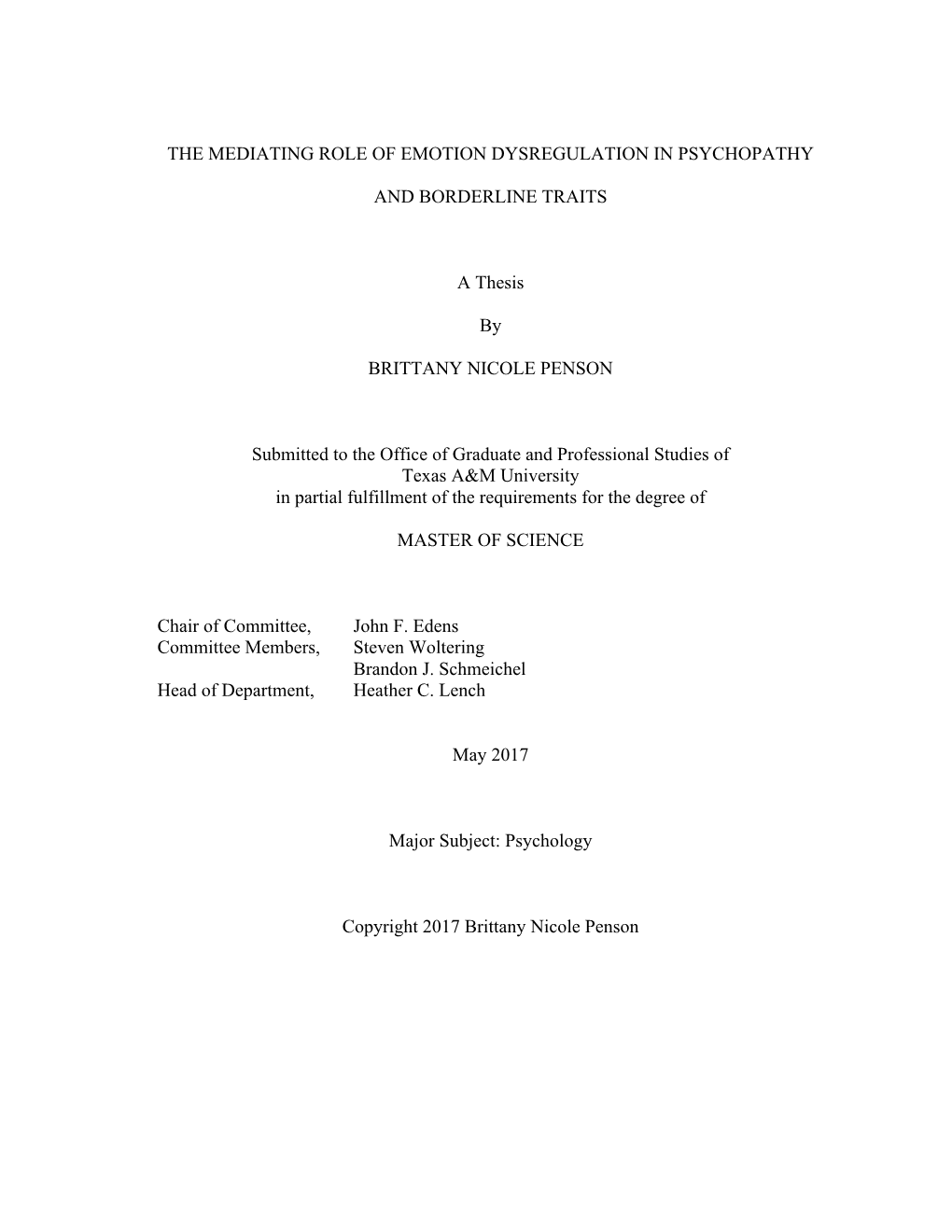 The Mediating Role of Emotion Dysregulation in Psychopathy