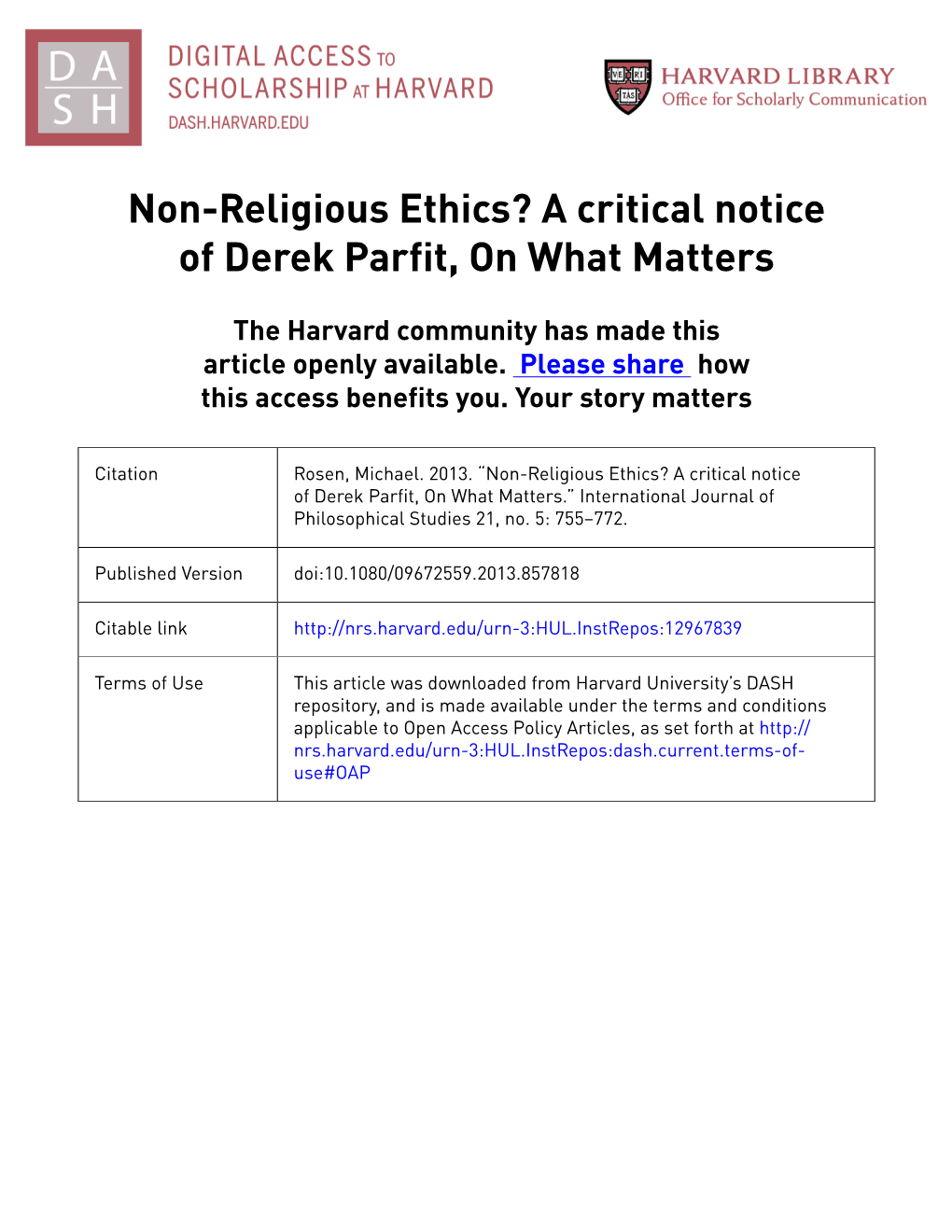 Non-Religious Ethics? a Critical Notice of Derek Parfit, on What Matters