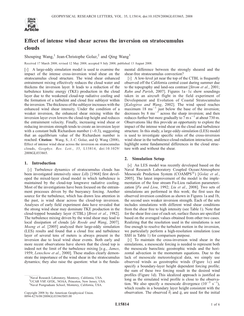 Effect of Intense Wind Shear Across the Inversion on Stratocumulus Clouds