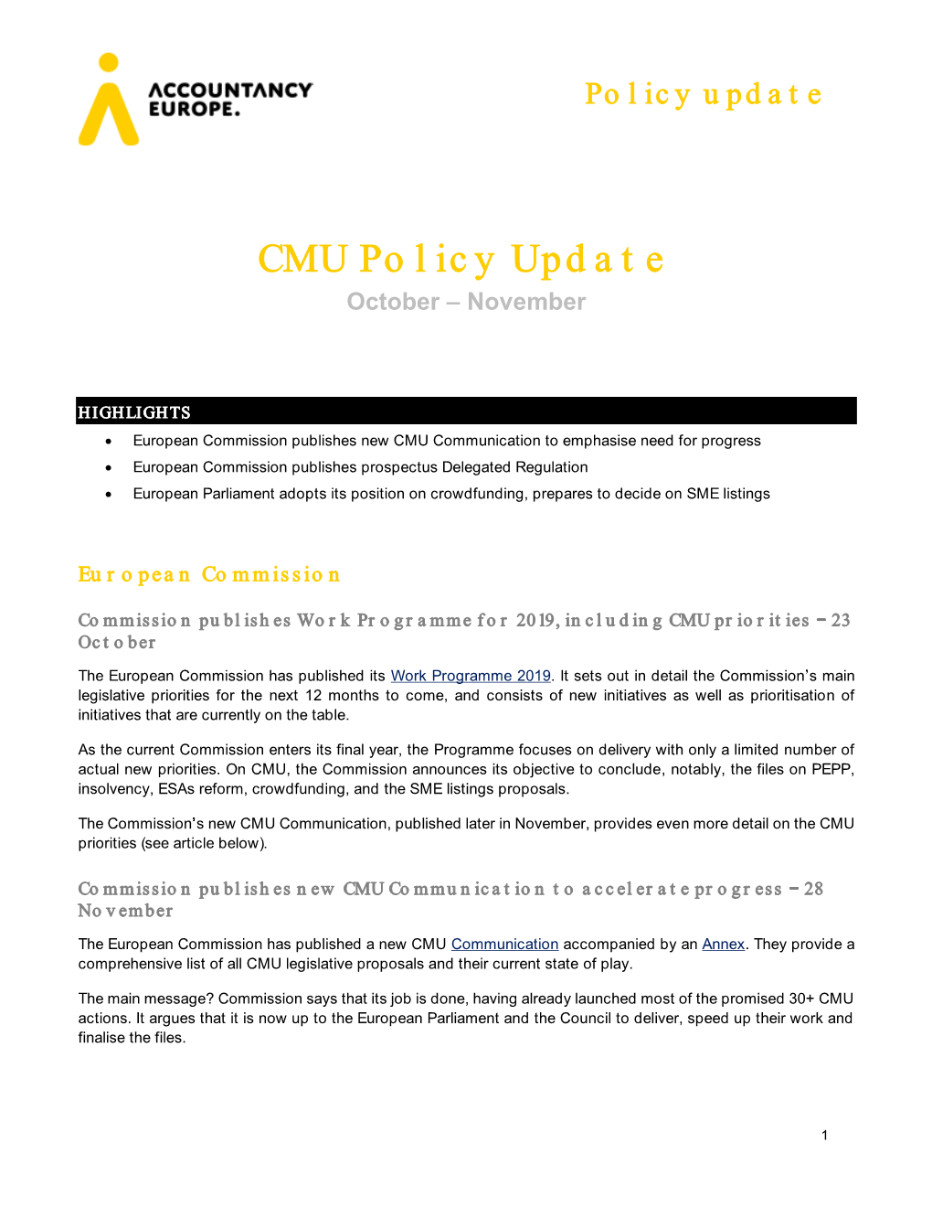 Capital Markets Union Update – October/November 85.2 KB