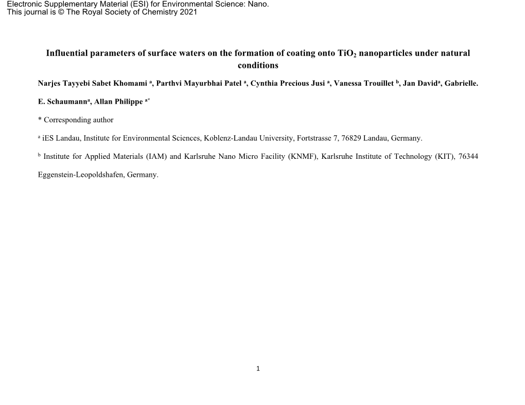 Influential Parameters of Surface Waters on the Formation of Coating Onto Tio2 Nanoparticles Under Natural Conditions