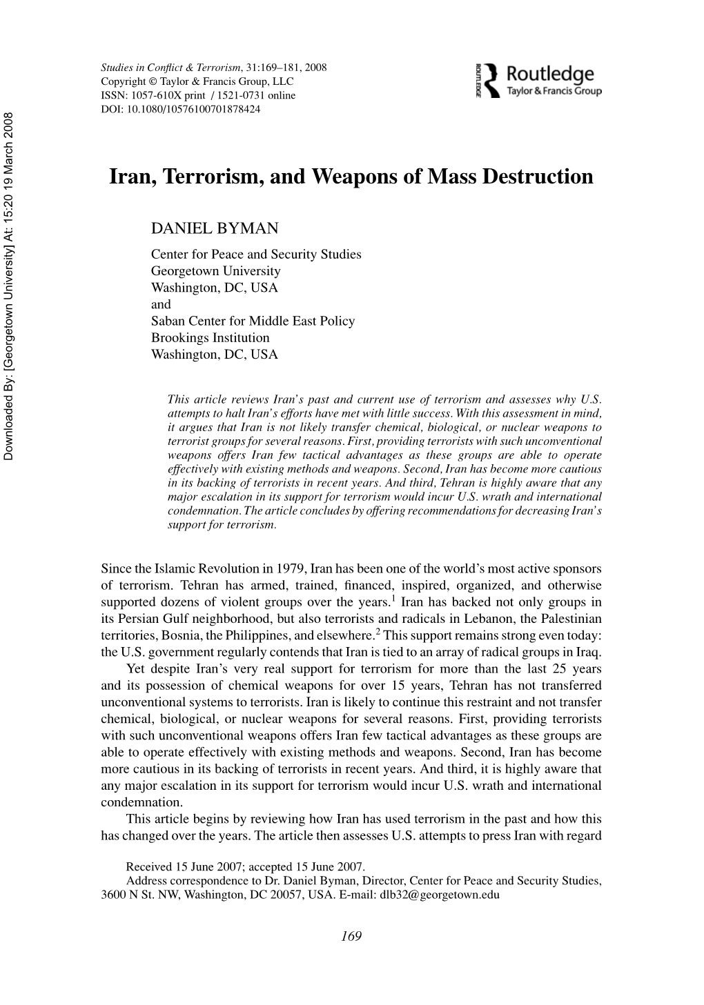 Iran, Terrorism, and Weapons of Mass Destruction