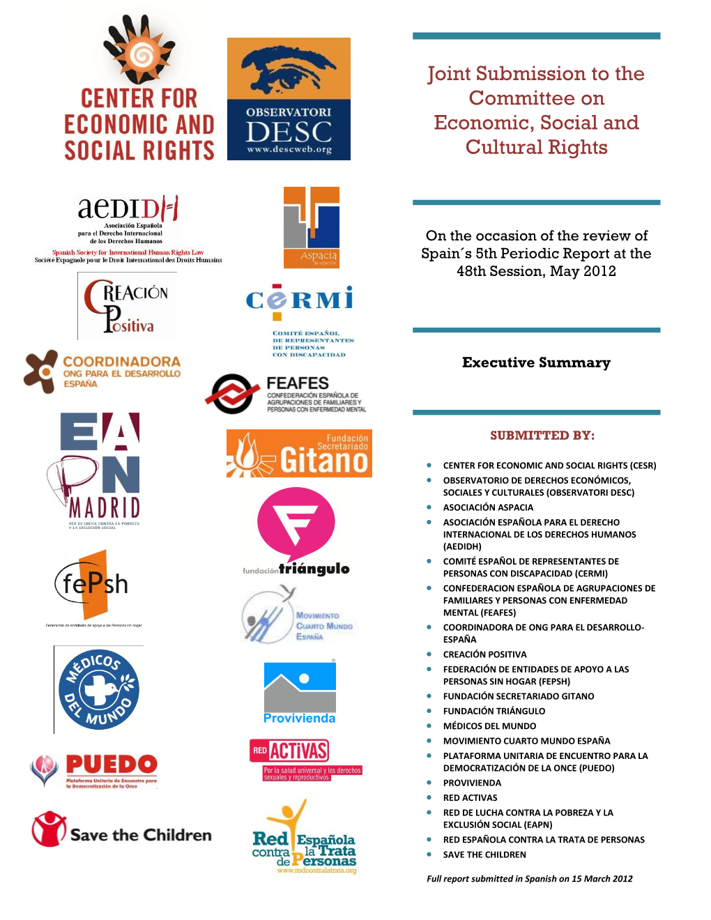 Joint Submission to the Committee on Economic, Social and Cultural Rights
