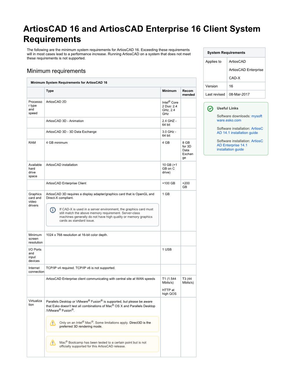 Artioscad 16 and Artioscad Enterprise 16 Client System Requirements