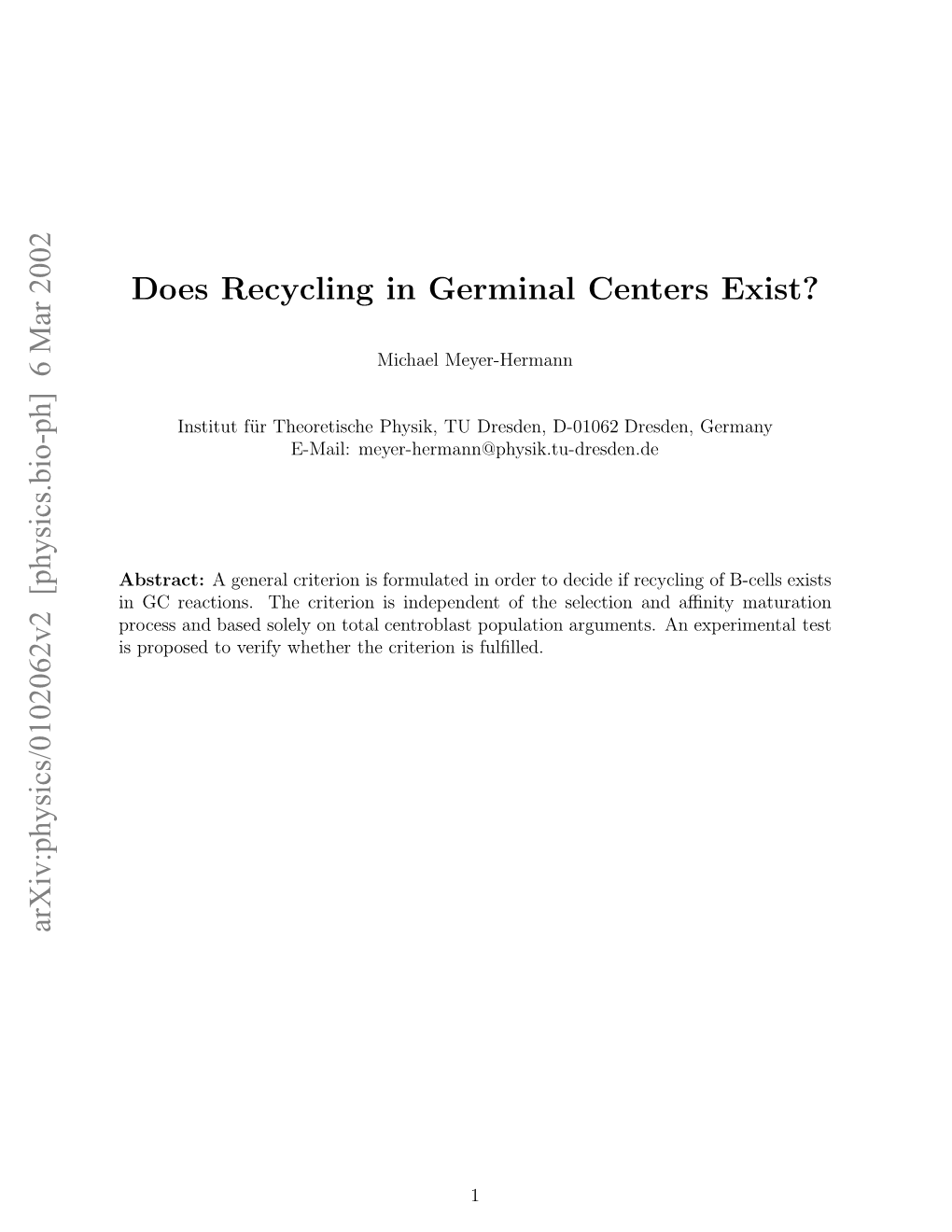 Does Recycling in Germinal Centers Exist?