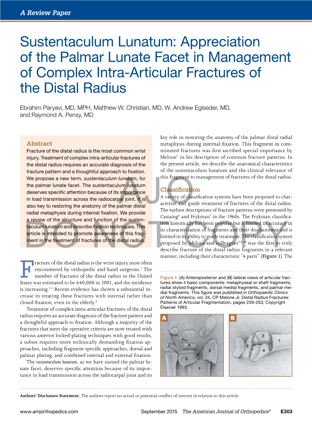 Sustentaculum Lunatum: Appreciation of the Palmar Lunate Facet in Management of Complex Intra-Articular Fractures of the Distal Radius