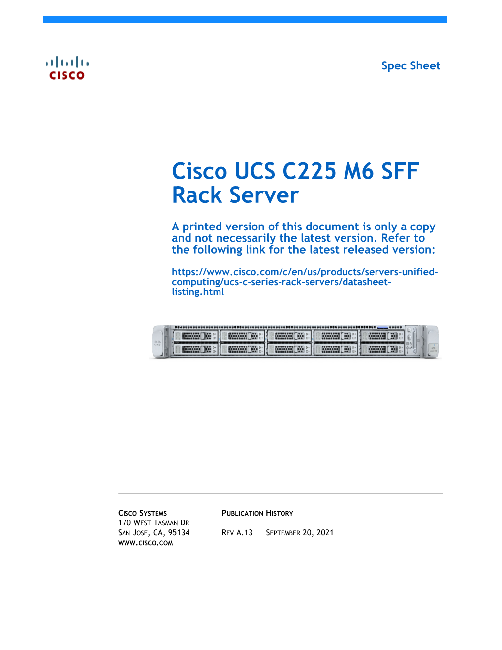 Cisco UCS C225 M6 SFF Rack Server Spec Sheet