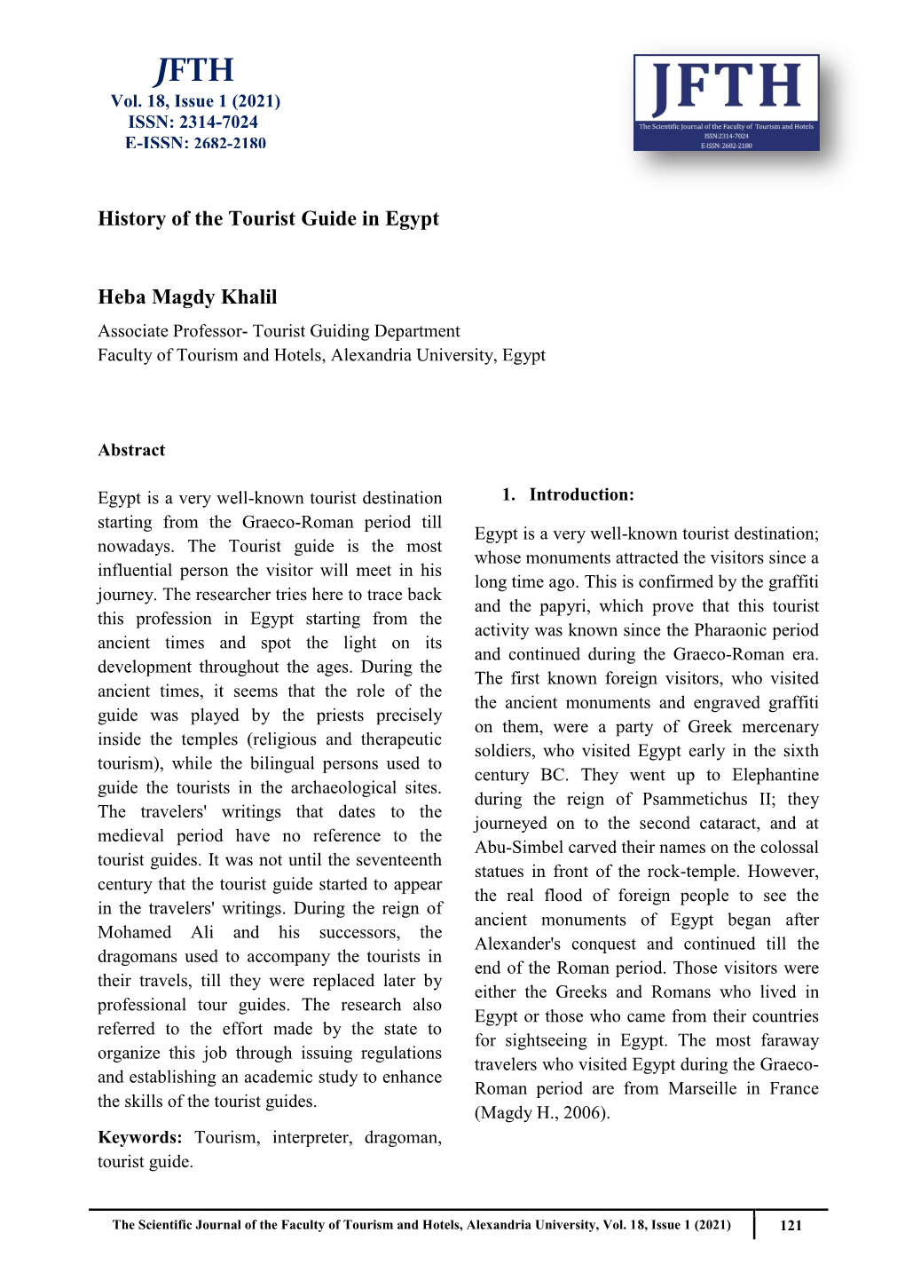 History of the Tourist Guide in Egypt Heba Magdy Khalil