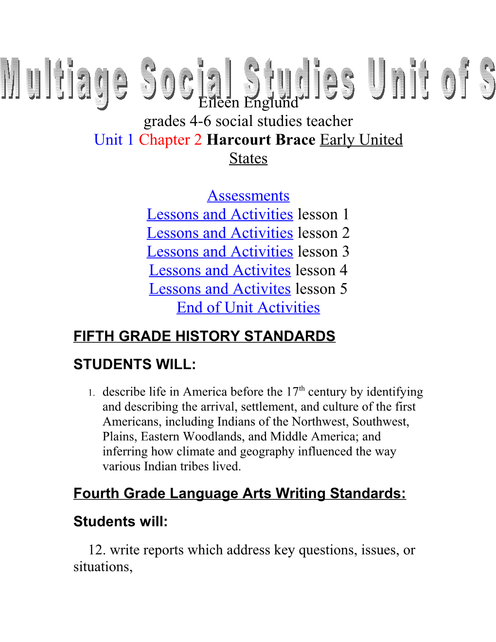 Multiage Social Studies Unit of Study