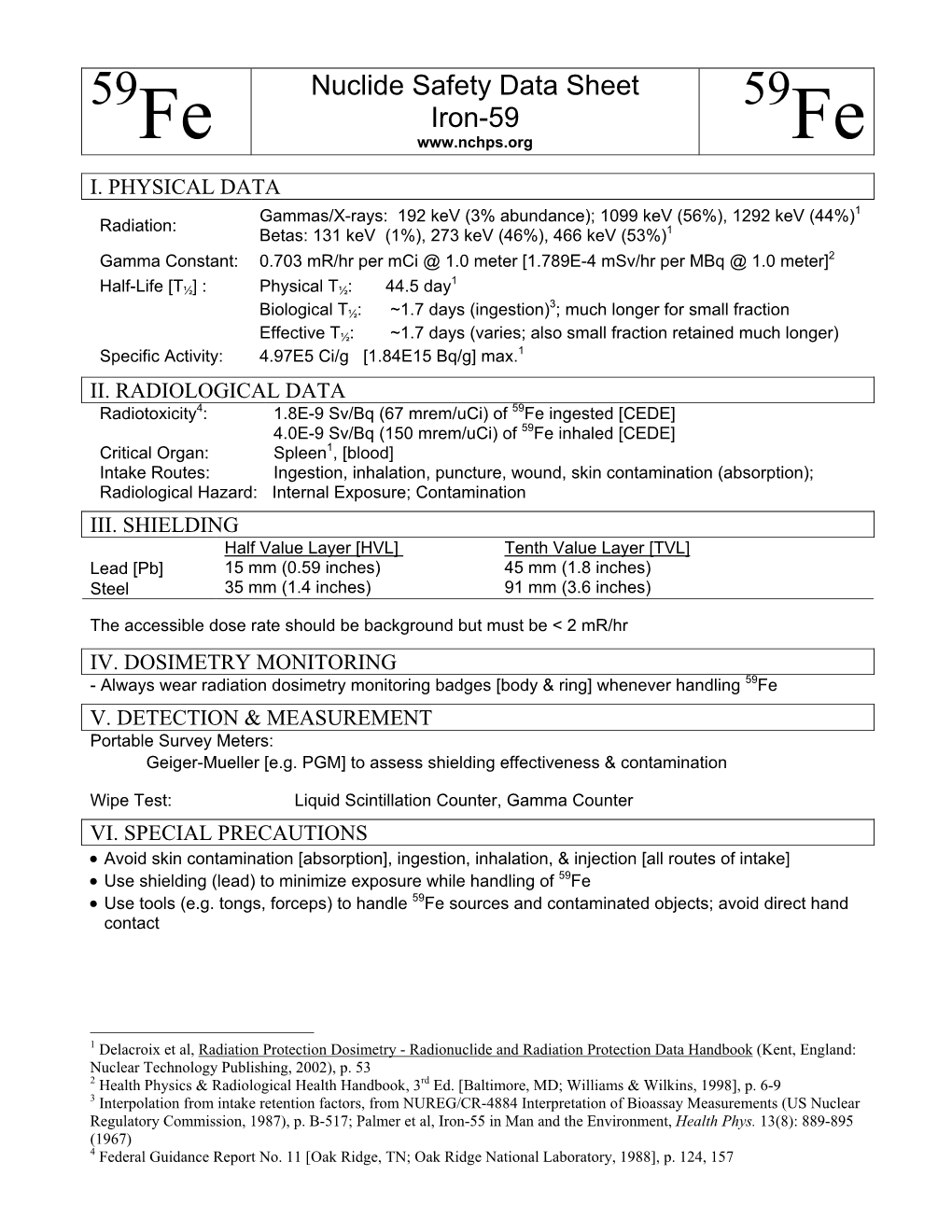 Nuclide Safety Data Sheet Iron-59