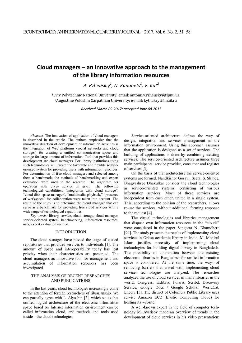 Cloud Managers – an Innovative Approach to the Management of the Library Information Resources A