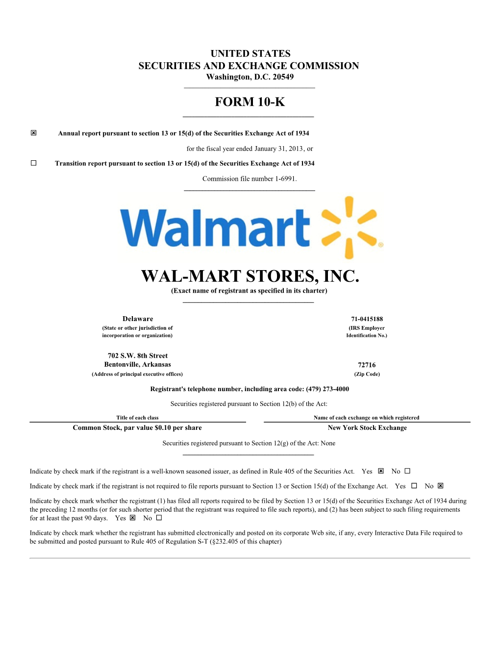 WAL-MART STORES, INC. (Exact Name of Registrant As Specified in Its Charter) ______