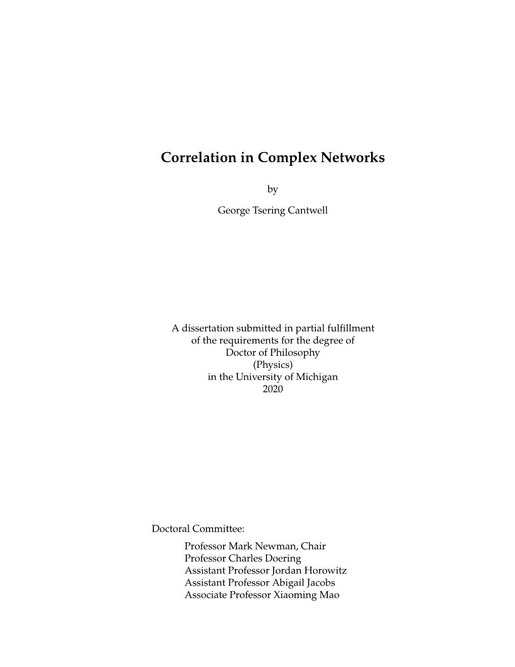 Correlation in Complex Networks