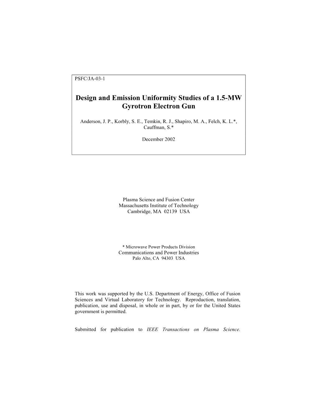 Design and Emission Uniformity Studies of a 1.5-MW Gyrotron Electron Gun