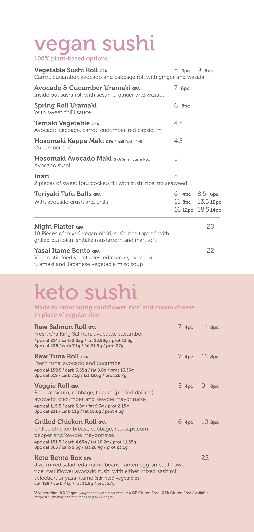 Keto & Vegan Menu