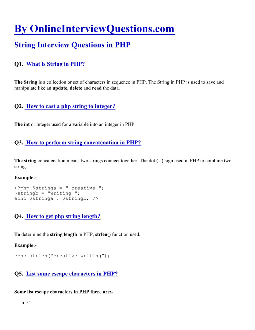 PHP String Interview Questions