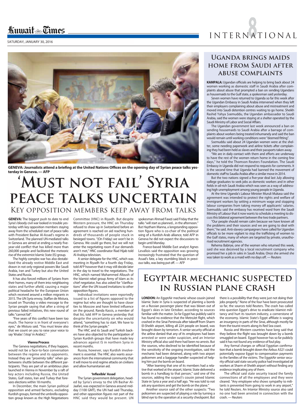 SYRIA PEACE Talks UNCERTAIN