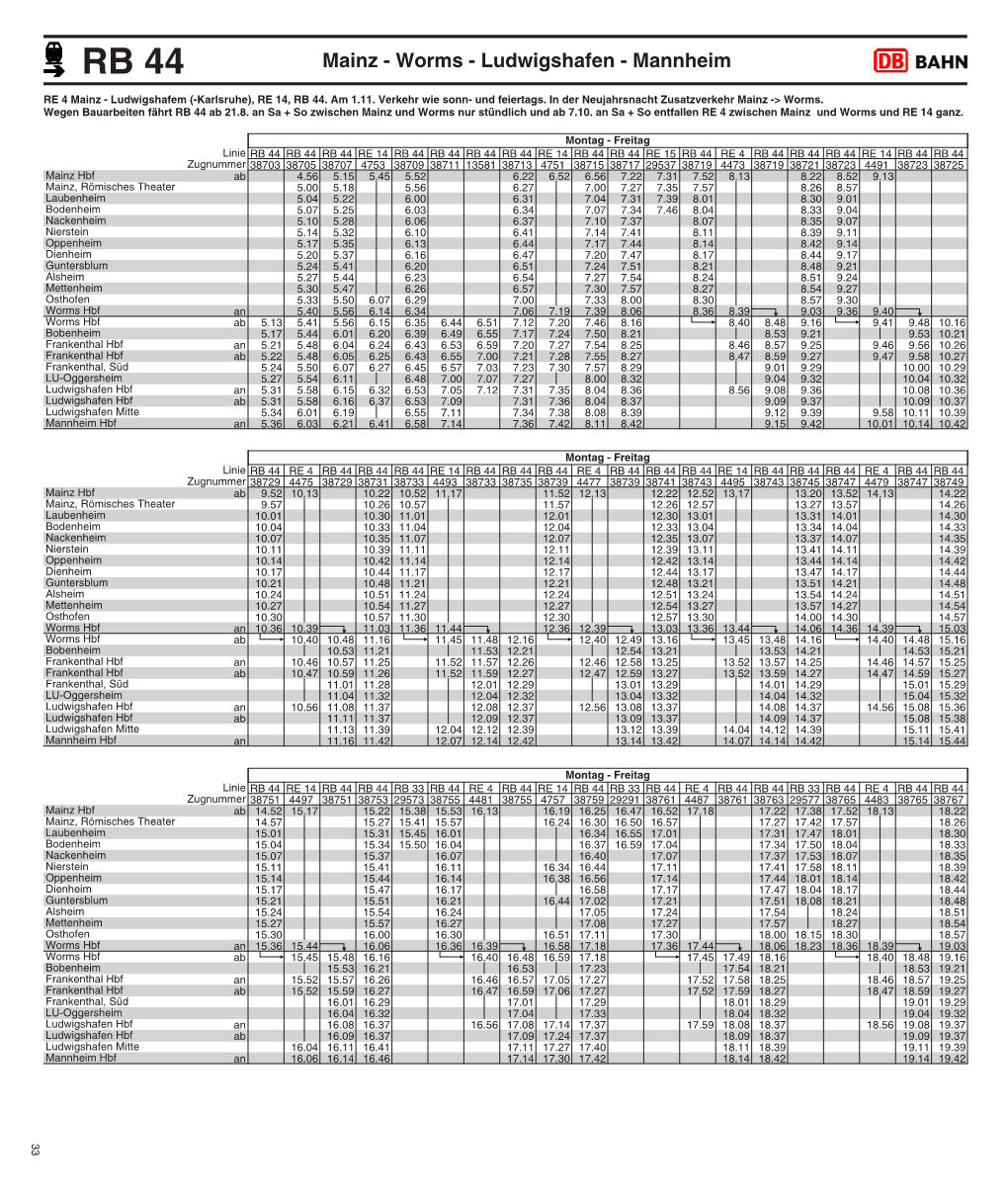 RB 44 Mainz - Worms - Ludwigshafen - Mannheim