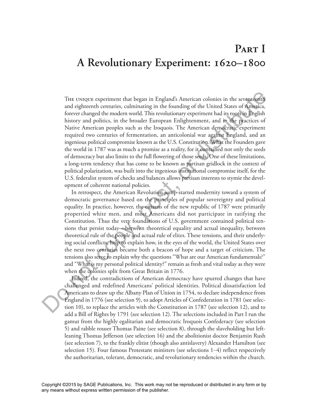 Part I a Revolutionary Experiment: 1620–1800