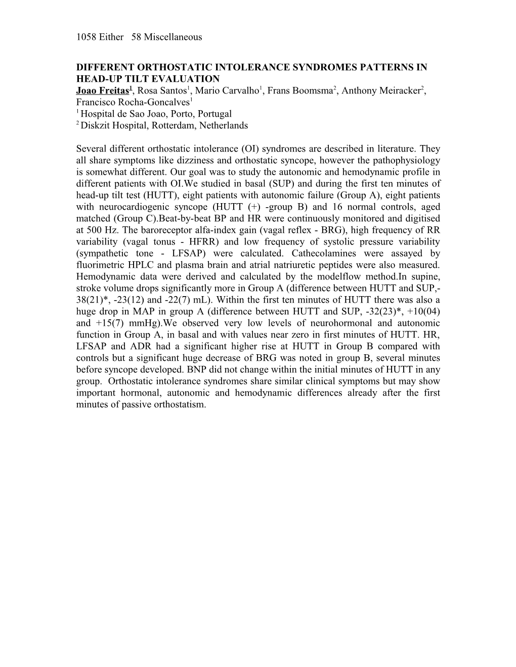 Different Orthostatic Intolerance Syndromes Patterns in Head-Up Tilt Evaluation